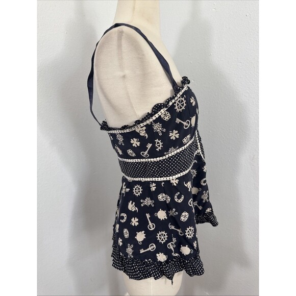 Nanette Lepore Top Women 8 Silk Navy Babydoll Fairycore Grunge 90s Y2K - Picture 3 of 10